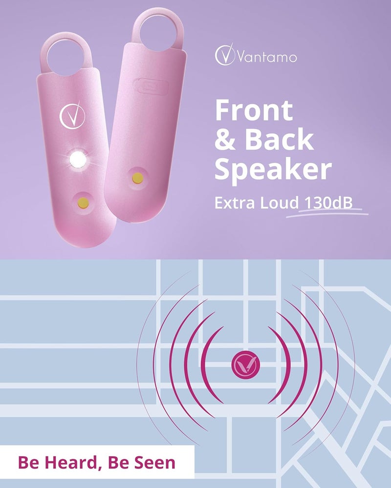 Vantamo Personal Alarm for Self Defense with Low Battery Notice, Strobe Light & Extra Loud 130 dB Double Speakers Safety Keychain Set for Women, Rechargeable Panic Button for Womens Self Defense - Image 3